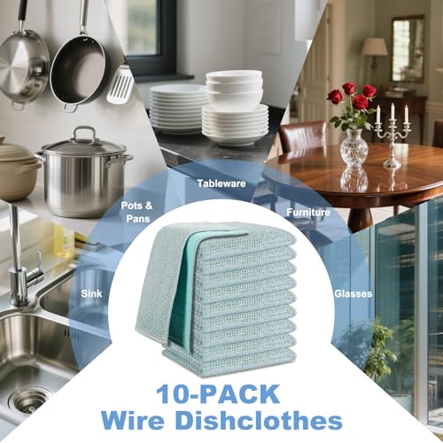 10pcs New Upgrade 2-Layer Microfiber Wire Dishcloth,Blue - color: 10pcs Blue