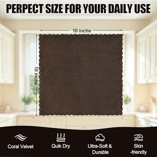 Kitinjoy 24 Pack Kitchen Cloths Dish Towels (10" x 10", Brown) - color: Brown, size: 10 X 10 inch- 24 Pack