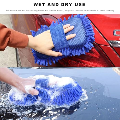 Microfiber Car Wash Sponge, Scratch-Free Vehicle Washing Mitt with Chenille & Mesh Sides, Highly Absorbent Sponge Lint-Free Cleaning Tool for Car Washing & Detailing (Blue) - color: Blue, 1 Pcs