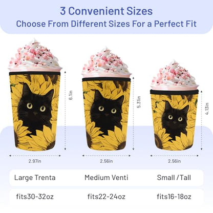 Iced Coffee Sleeve Reusable Neoprene Cup Sleeves, Sunflower Cat - color: Sunflower Cat