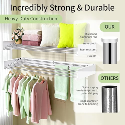 Wall Mounted Clothes Drying Rack 31.5" Foldable, 60 lb for Laundry & Apt
