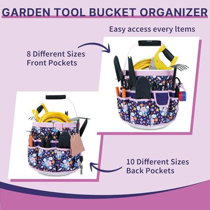 MELOTOUGH Bucket Caddy Organizer Bucket Tool Organizer for Garden Tools Fit 3.5 to 5 Gallon Bucket (Purple Flower) - color: Purple Flower