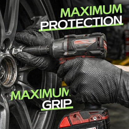 HEAVY DUTY 8 Mil Black Nitrile Gloves Disposable Latex Free Raised Diamond Textured Industrial Mechanic Gloves 1000PCs - size: X-Large