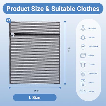 6Pcs Durable Honeycomb Mesh Laundry Bags for Delicates 16 x 20 Inches, Gray - color: 6pcs（16 x 20 Inches）