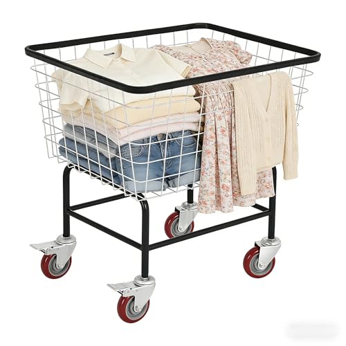Large Rolling Laundry Cart with Wheels, Holds 2 Washer Loads, Steel - size: 2 Washer Loads