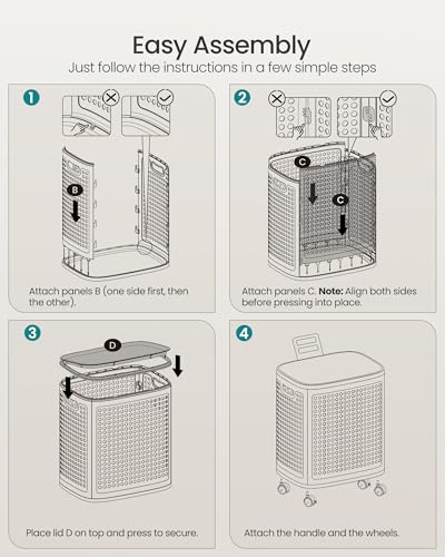 SONGMICS Laundry Hamper with Wheels, 75 L Laundry Basket with Lid - color: White + Gray, size: Lid and Wheels