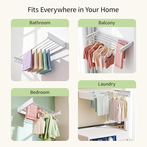Wall Mounted Clothes Drying Rack 31.5" Foldable, 60 lb for Laundry & Apt