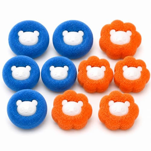 Pet Hair Remover for Laundry, 10 Pcs Reusable Sponge Laundry Balls for Washing Machine, Pet Hair & Lint Catcher for Dog and Cat Fur, Helps Reduce Tangles (Orange & Blue)