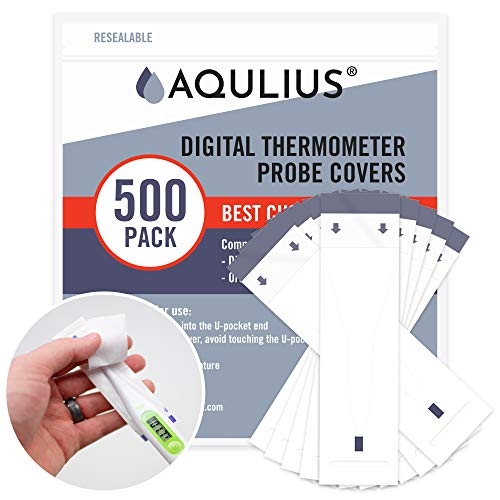 Aqulius Thermometer Covers Disposable - 500 Pack, White Single-Use Sleeves - Universal Fit Oral & Rectal Digital Thermometer Probe Covers