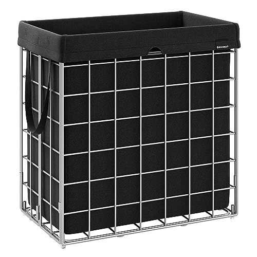 SONGMICS Laundry Hamper, Collapsible, 29 Gal. (110L) - color: Silver + Classic Black, size: 110 L