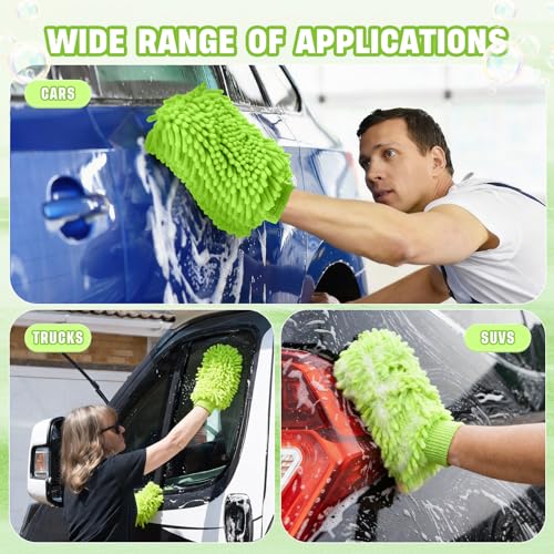 24 Pack Car Wash Mitts Bulk Microfiber Wash Mitts, Lime Green - color: Lime Green
