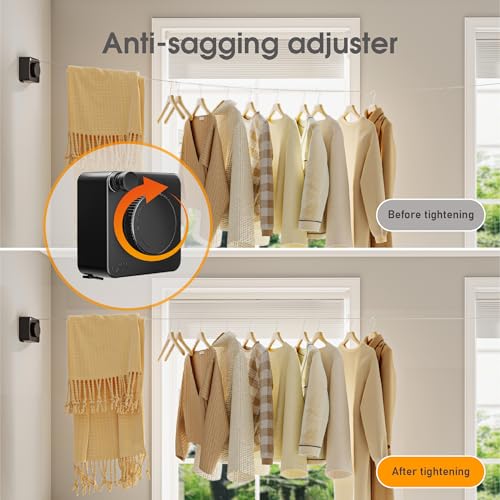 Retractable Heavy Duty Clothesline - Wall Mounted Indoor and Outdoor Laundry Drying Solution, 15.7ft Anti-Sagging Stainless Steel Rope (Black) - color: Black