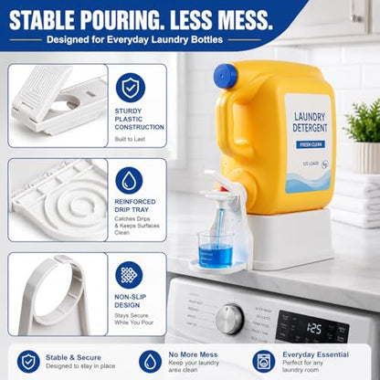 Laundry Detergent Dispenser Cup Holder, No Drip Laundry Detergent Holder with Easy Press Nozzle Switch, Laundry Cup Holder and Drip Tray for Liquid Detergent Dispenser, Laundry Room Organization - color: 1 Pack White
