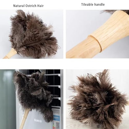YF-ANEN Dust Artifact Ostrich Feather Duster, Natural Ostrich Feather with Wooden Handle and Eco-Friendly Reusable Duster Cleaning Supplies, Brown
