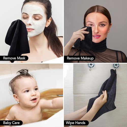 SINLAND Microfiber Facial Cloths Fast Drying Washcloth 12inch x 12inch Absorbent Face Wash Cloth Soft Makeup Remover Cloths - color: Black-1, size: 1 Count (Pack of 10)