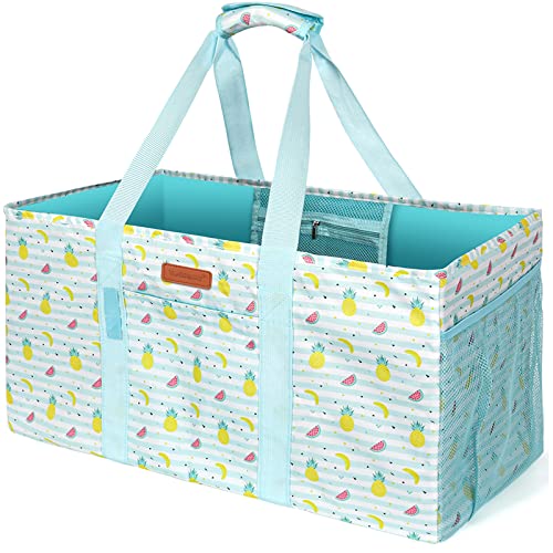 WONDAY Blue Fruit Foldable Utility Tote Bag, Reusable Grocery Bag - color: Blue Fruit