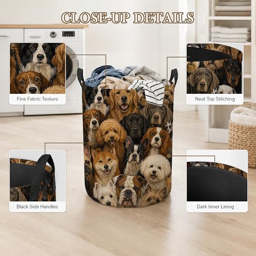 Laundry Hamper, Retro Dog Collapsible Cute Dog Laundry Baskets Waterproof Oxford Cloth With Handles, Clothes Storage Bucket For Bathroom/Bedroom 16" x 20.8" - color: Retro Dog
