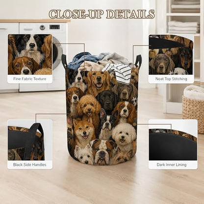 Laundry Hamper, Retro Dog Collapsible Cute Dog Laundry Baskets Waterproof Oxford Cloth With Handles, Clothes Storage Bucket For Bathroom/Bedroom 16" x 20.8" - color: Retro Dog
