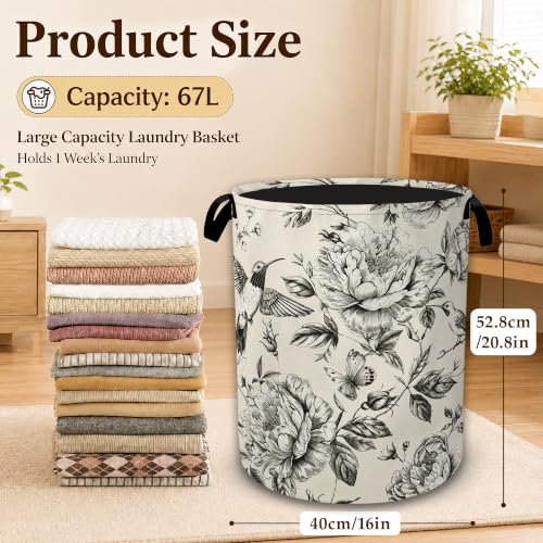 Bird Forest Collapsible Laundry Hamper for Bedroom, Freestanding Oxford Clothes Basket, Large Foldable Storage Bin with Easy-Carry Handles for Bathroom Dorm Laundry Room - color: Bird Forest