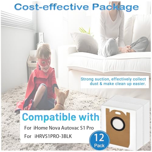 Dust Bags Replacement For iHome Nova Autovac S1 Pro Robot Vacuum :12 Pack - color: 12 Pack Dust Bags Replacement For iHome Nova Autovac S1 Pro Robot Vacuum
