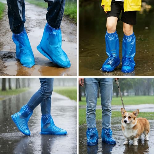 20Pcs(10 pairs) Thickened Waterproof Shoe Covers for Rain, Clear Rain Shoe Covers, One Size Fits Most - color: Blue, size: 10P M Adults