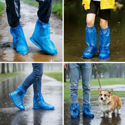 20Pcs(10 pairs) Thickened Waterproof Shoe Covers for Rain, Clear Rain Shoe Covers, One Size Fits Most - color: Blue, size: 10P M Adults