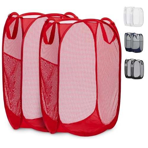 Handy Laundry Mesh Pop-Up Laundry Hamper, Collapsible Basket 2-Pack - color: Red, 2-PACK