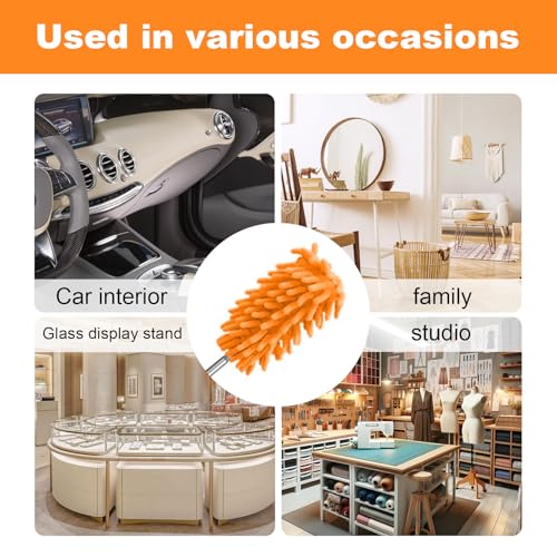 Microfiber Feather Duster with 29 in Telescoping Pole and Bendable Head for Ceiling Fans, Ceilings, Blinds, Furniture and Cars, Orange - color: Orange