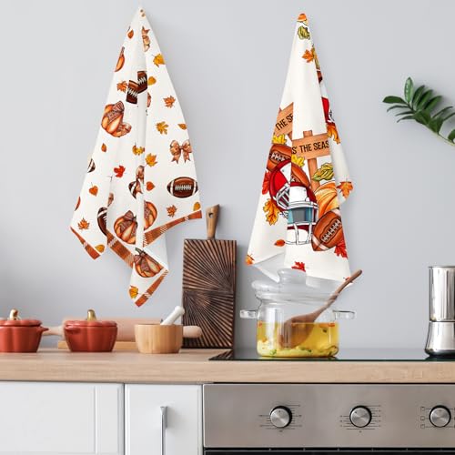 Fall Kitchen Towels Set of 4, Autumn Pumpkin Football Hand Towel
