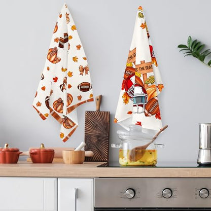 Fall Kitchen Towels Set of 4, Autumn Pumpkin Football Hand Towel