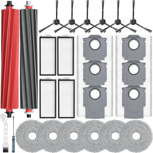 26Pcs Accessories Kit,Compatible with Roborock Qrevo Master/Qrevo Slim Robot Vacuum 2 Roller Brush,6 Mop Pads,4 Hepa Filters,6 Side Brush,6 Vacuum Bags,Master Replacement Parts - size: 26Pcs for Qrevo Slim / Master Part
