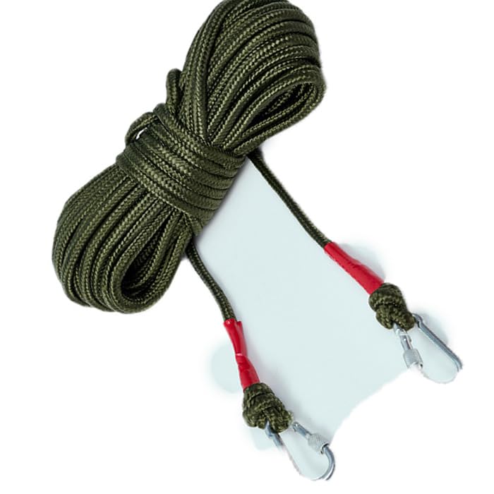Heavy Duty Clothesline for Indoor and Outdoor, Portable Travel Clothesline with Hooks, Ratchet Pulley System for Camping Cruise Backyard Balcony Dorm Laundry, Non Retractable (Army Green) (33 FT) - size: 16.4 FT