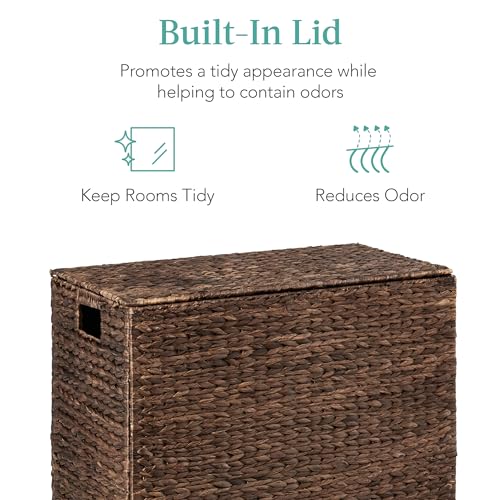 Best Choice Products Large Laundry Hamper with Lid, Natural Handwoven Hyacinth Laundry Basket, W/Removeable & Washable Liner Bag, Portable, Handles, 30 Gallon (114 liters) - Espresso - color: Espresso, size: Large, 114L