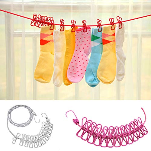 AKOAK 1 Pack Multi-Function Outdoor Home Clothesline Travel Portable Windproof Non-Slip Drying Rope 12 Clip (White) - color: White
