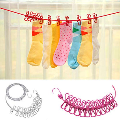 AKOAK 1 Pack Multi-Function Outdoor Home Clothesline Travel Portable Windproof Non-Slip Drying Rope 12 Clip (White) - color: White