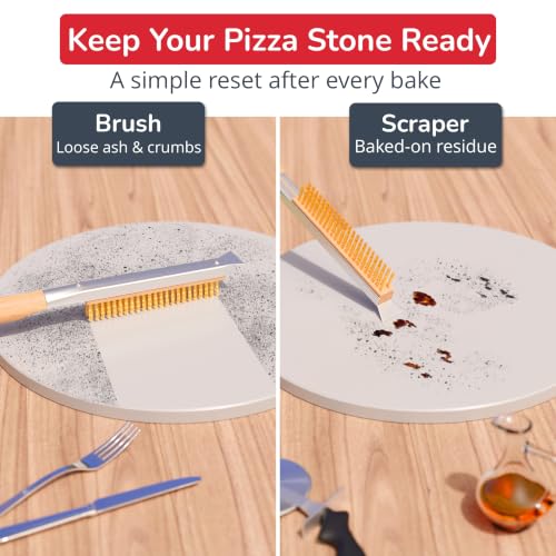 Senwosa 22” Pizza Oven Brush with Stone Scraper - Heat Resistant Stainless Steel Bristles, Long Handle - Compatible with Ooni, Gozney & Similar Ovens - size: 22 inch