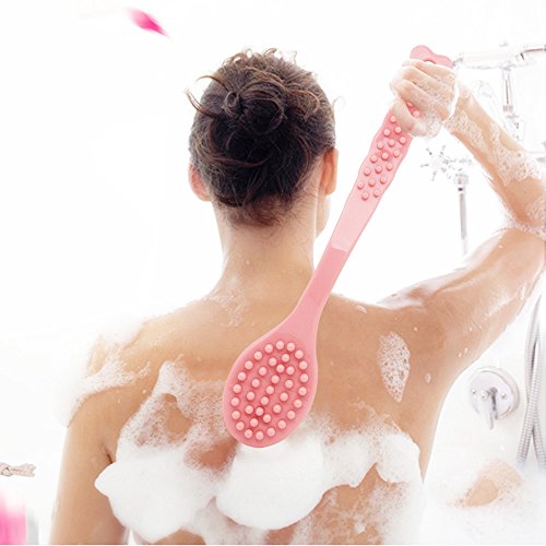 QiCheng&LYS Pink Body Brush Shower cepillo de ducha Bath Brush with Long Handle, Handheld Body Massage Brush Shower Back Scrubber-14inch (Pink) - color: Pink