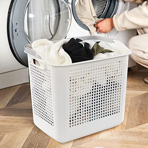 42 L Plastic Laundry Baskets with Handles, White Plastic Hamper for Clothes, 4 Packs