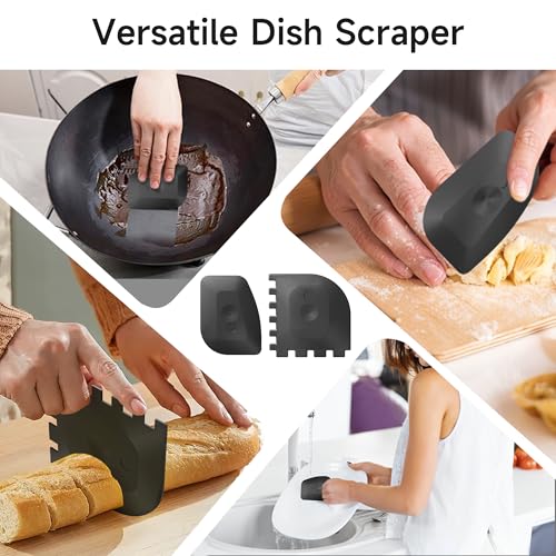 SUBEKYU Cast Iron Scrubber with Silicone Handle, Stainless Steel Skillet Cleaner for Cast Iron Pans (Yellow Scrubber + Scraper) - color: Yellow Scrubber + Scraper