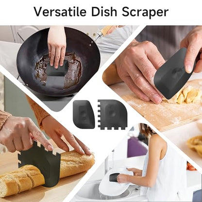 SUBEKYU Cast Iron Scrubber with Silicone Handle, Stainless Steel Skillet Cleaner for Cast Iron Pans (Yellow Scrubber + Scraper) - color: Yellow Scrubber + Scraper