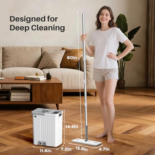 Mop and Bucket Set, Flat Mop and Bucket System for Floor Cleaning - size: mop bucket set+6 pads+12L tank