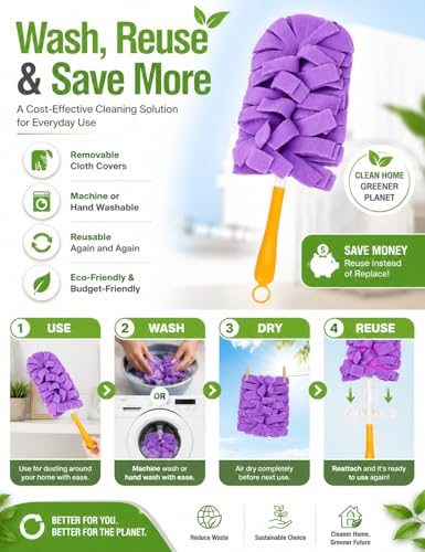 Duster Refills Damp Reusable Microfiber Pads Bendable Chenille Replacement Heads Dust with Removable Washable Cloth Covers with Extended Handle Fleece for Cleaning Dry Heavy Duty