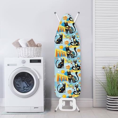 Black Cat Ironing Board Covers with Elastic Edge Non Stick Scorch Padded Ironing Board Covers Stain Resistant Hook and Loop Design Easy to Install - color: Black Cat