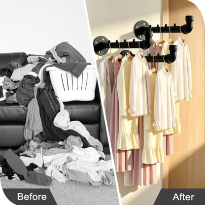 Industrial Wall Pipe Clothes Bar,Wall Mounted Closet Bar - color: Black 4 Pack