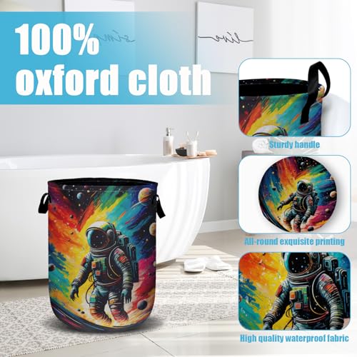 Astronaut Space Laundry Basket, Laundry Hamper Collapsible Oxford Cloth with Handle Clothes Storage Bin for Bathroom Laundry Room Bedroom 15.7 X 20 Inch - color: Astronaut Space