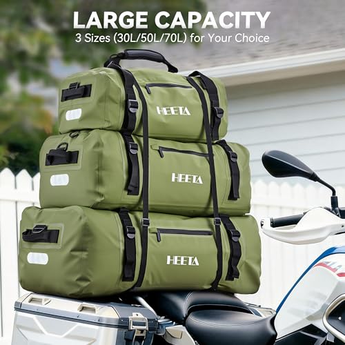HEETA Waterproof Motorcycle Dry Bag Duffel Luggage Travel Bags, Green 70L - color: Green, size: 70L