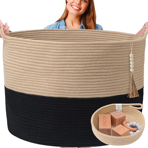 Huddle XXXXL WASHABLE Jumbo 125L Blanket Basket for Living Room, Toys, Baby - color: Black and Brown, size: Jumbo