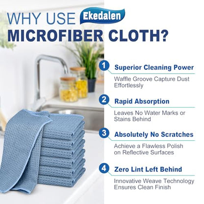 Ekedalen Microfiber Cleaning Cloth Lint Free Glass Polish, Blue - color: Blue