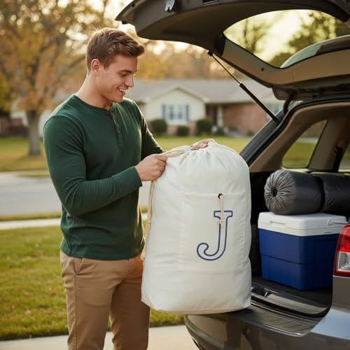 Laundry Bag Backpack Personalized Initial Canvas Laundry Bag, Letter J - color: Letter J, size: X-Large