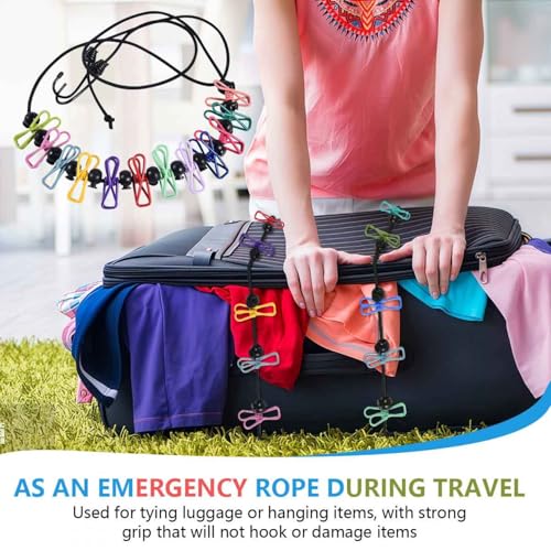 SenseYo Portable Travel Clothesline with 22 Clothespins Retractable Indoor Laundry Drying Clothing line Elastic Outdoor Camping Accessories for Camper Hotel Room Cruise